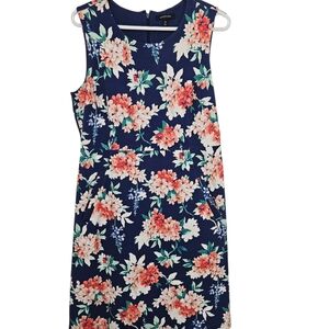 Lands' End Navy Sheath Pencil Dress with Pink Cream Orange Floral Print